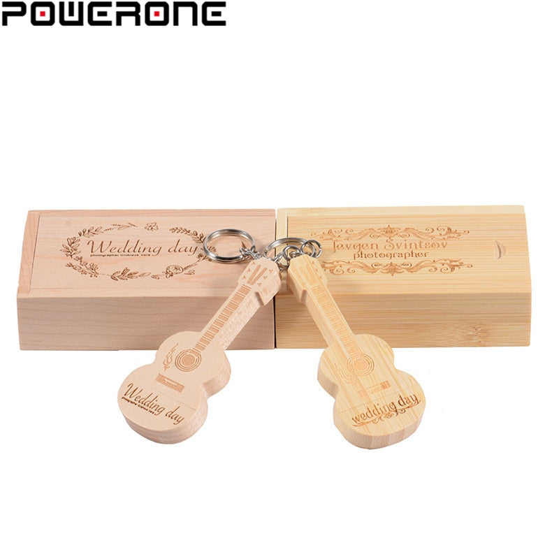 POWERONE logo personalizzato gratuito legno chitarra pen drive chitarre usb flash drive memory Stick pendrive 64GB 16GB 32GB regalo portachiavi in metallo