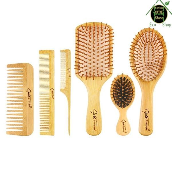 Bamboohair™ Lot de peignes et brosses à cheveux en bois de bambou - BambooHomeStore