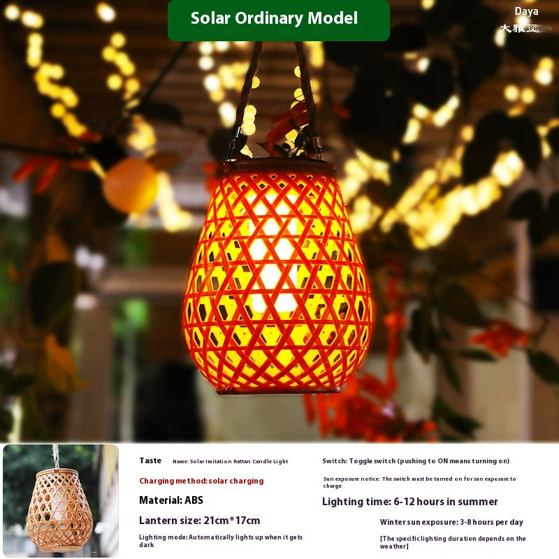 Lumières de jardin solaires en bambou tissées avec bougies LED
