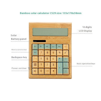 Calculatrice solaire en bambou - Écologique et rechargeable