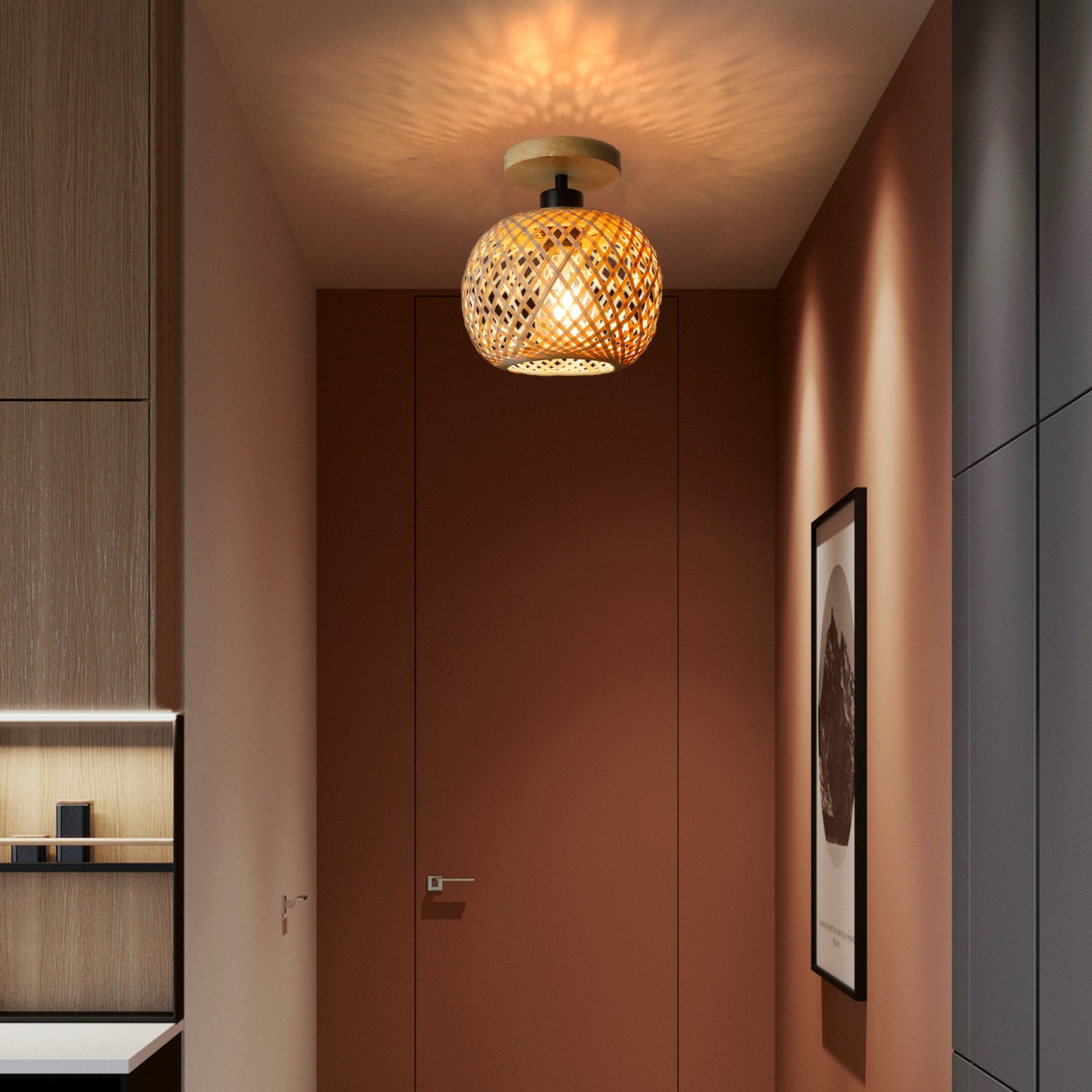 Lampe de plafond en bambou japonais - Éclairage doux et design élégant