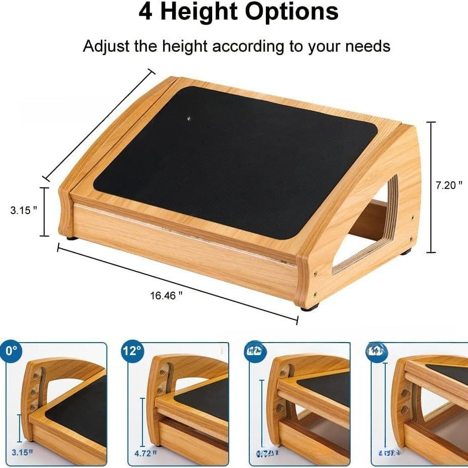 Tabouret de bureau en bambou ajustable avec repose-pieds ergonomique