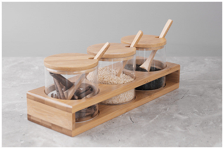 Boîte à épices en verre avec couvercle en bambou - étanche et pratique