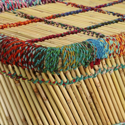 Bamboo Coffee Table with Multicolored Chindi Details