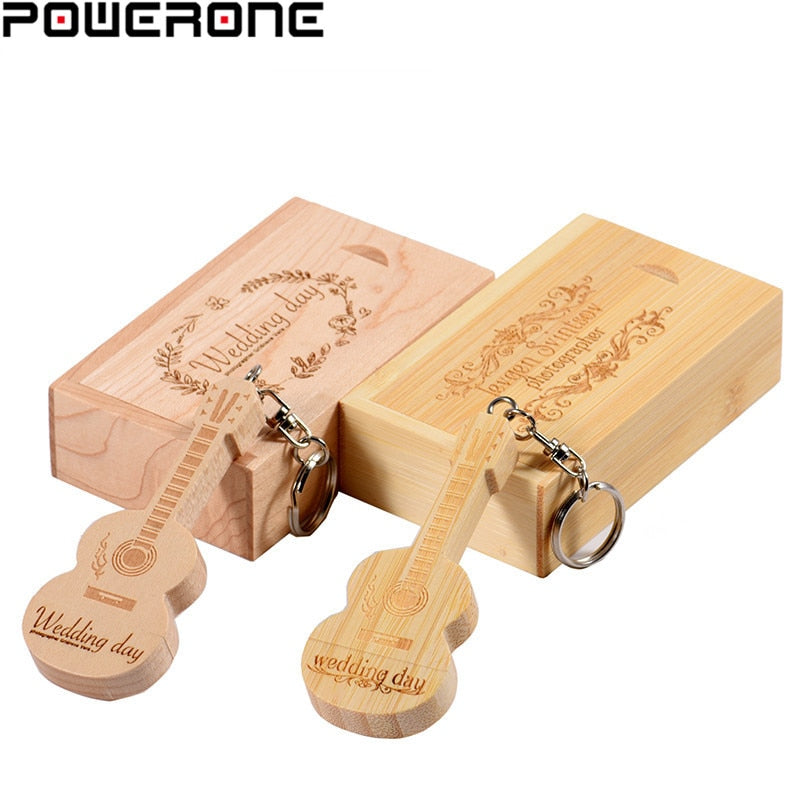 POWERONE logo personalizzato gratuito legno chitarra pen drive chitarre usb flash drive memory Stick pendrive 64GB 16GB 32GB regalo portachiavi in ​​metallo