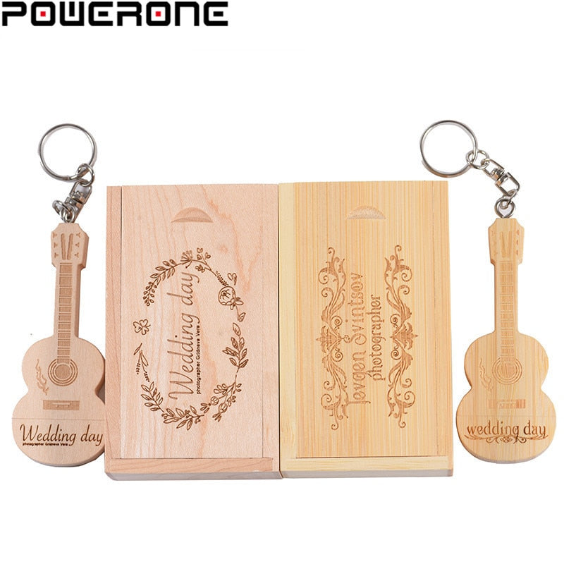 POWERONE logo personalizzato gratuito legno chitarra pen drive chitarre usb flash drive memory Stick pendrive 64GB 16GB 32GB regalo portachiavi in ​​metallo